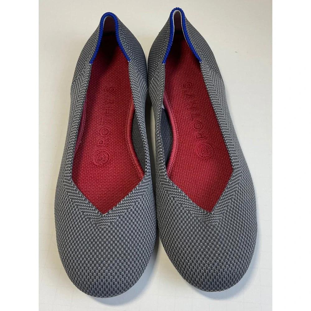 Rothys The Point Charcoal Heather Grey Knit round Toe Flats Women's 6.5